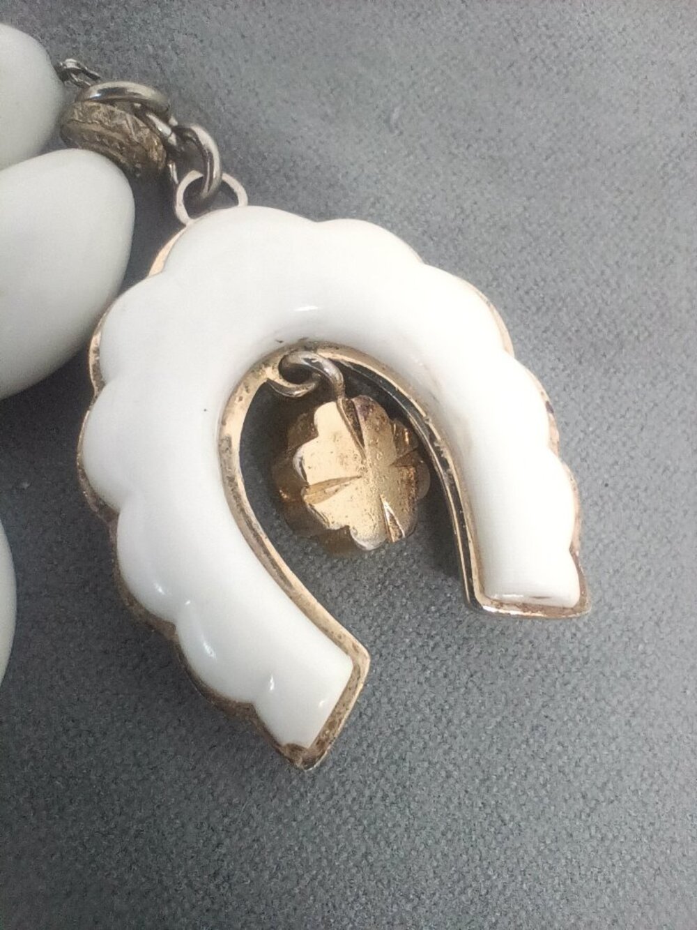 Vtg Monet Lot Bracelet Earring ~Gently loved Gold Half Sphere, White Lucky Charm - Picture 9 of 14